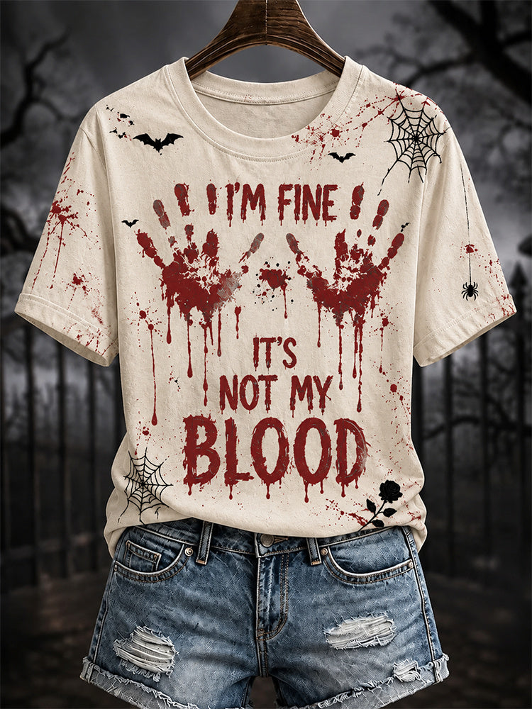 Women's Halloween I'm Okay It's Not My Blood Print Short Sleeve Top