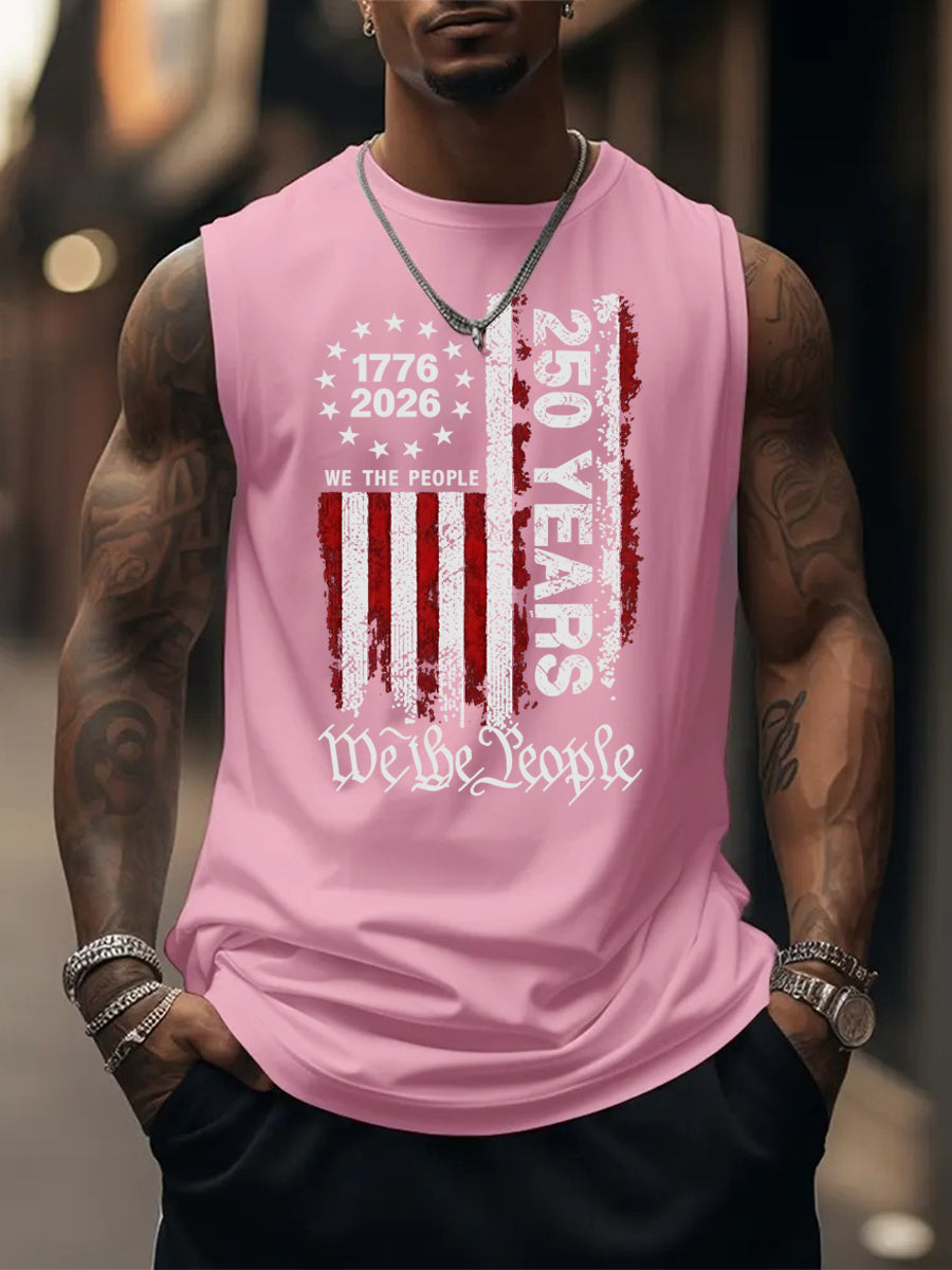 250 Anniversary USA Shirts Mens 250th American Flag 100% Cotton Sleeveless Tank Tops
