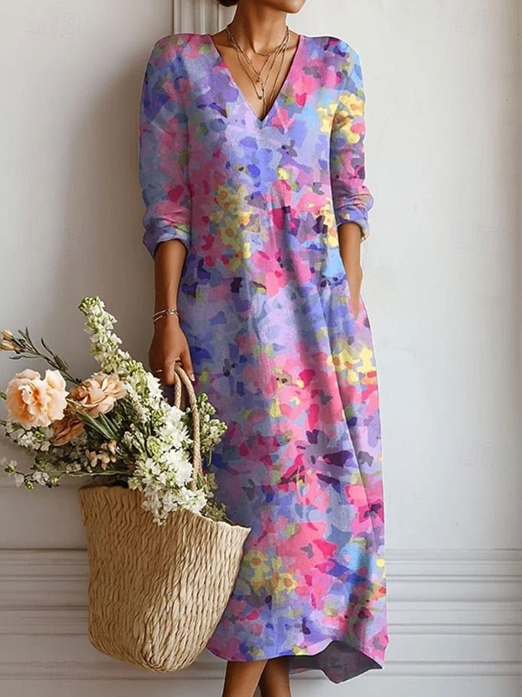Women's Floral Art Print Linen Blend Casual Dress