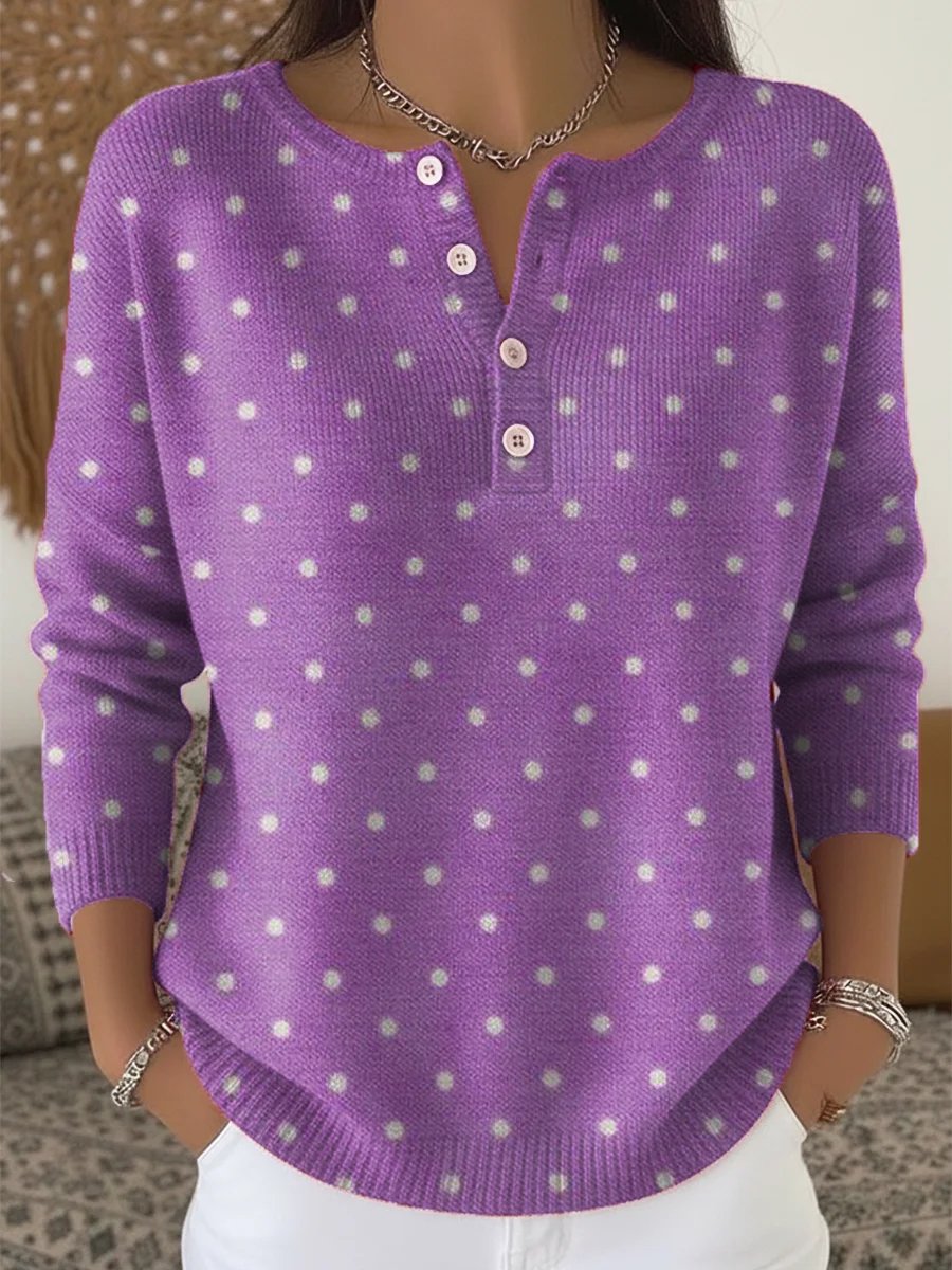 Women's Retro Purple Art Print Long Sleeve Top