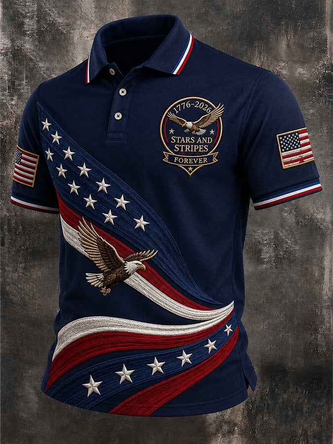 Men's Casual USA 250th Anniversary Print Polo Shirt