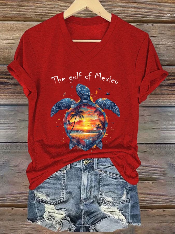 Women's Gulf of Mexico Print V-Neck T-Shirt
