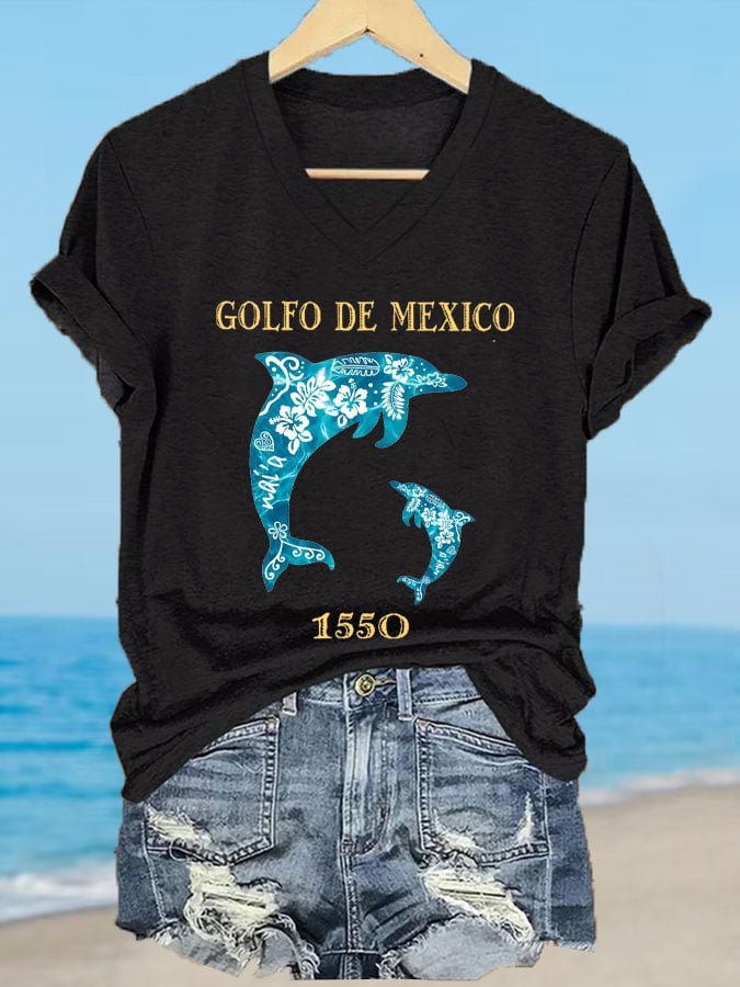Women's Gulf of Mexico Print V-Neck T-Shirt