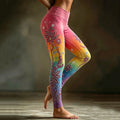 Women's Retro Hippie Floral Gradient Pattern Casual Leggings