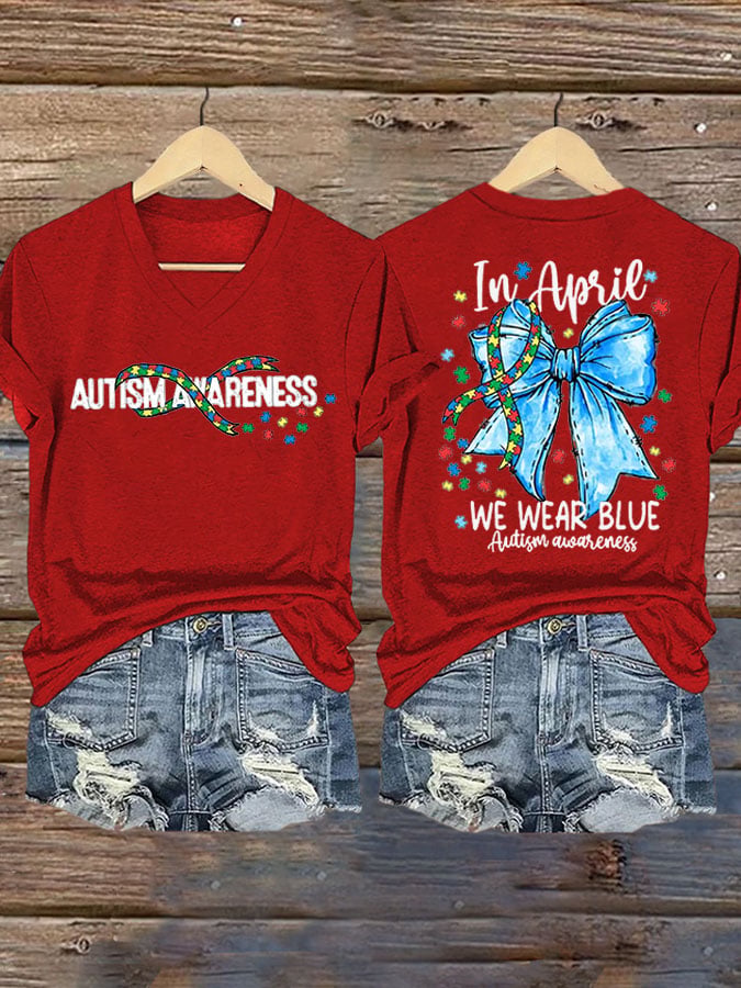 Women's Wear Blue In April To Raise Awareness Of Autism Printed Short-Sleeved T-Shirt