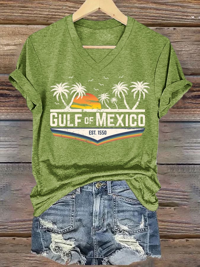 Women's Gulf Of Mexico Printed V Neck T-Shirt