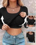Women Built-in Bra T Shirt Top Short Sleeve Square Neck Basic Tees Casual Ribbed Knit Fitted Going Out Tops