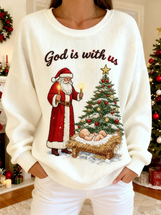 Women's Casual Christmas Print Knit Sweatshirt