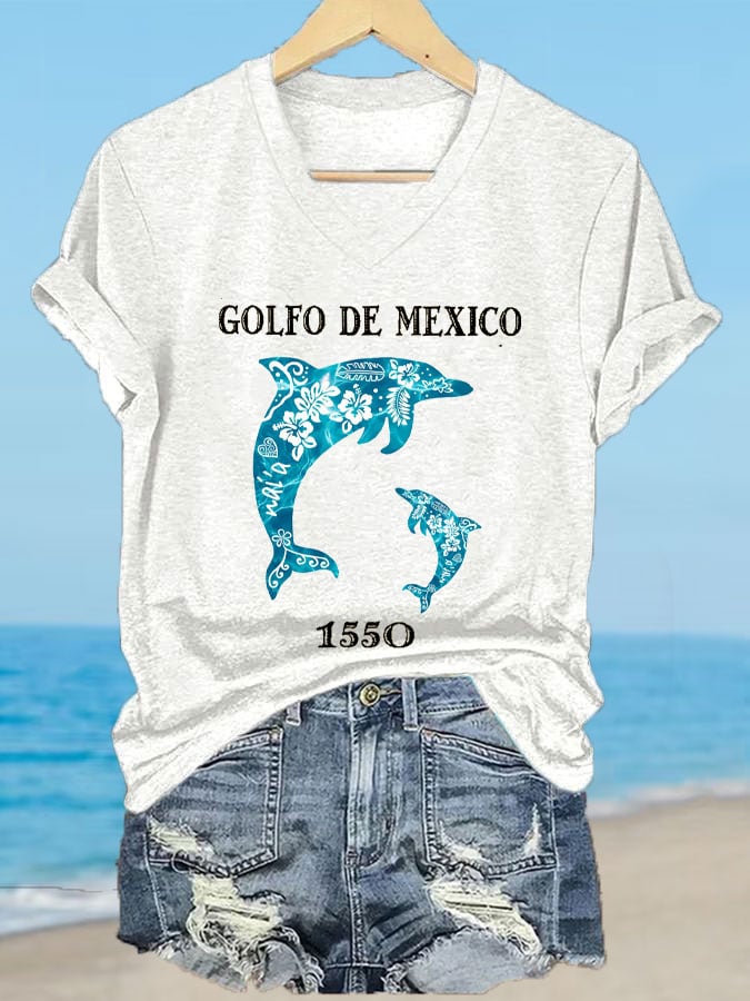 Women's Gulf of Mexico Print V-Neck T-Shirt
