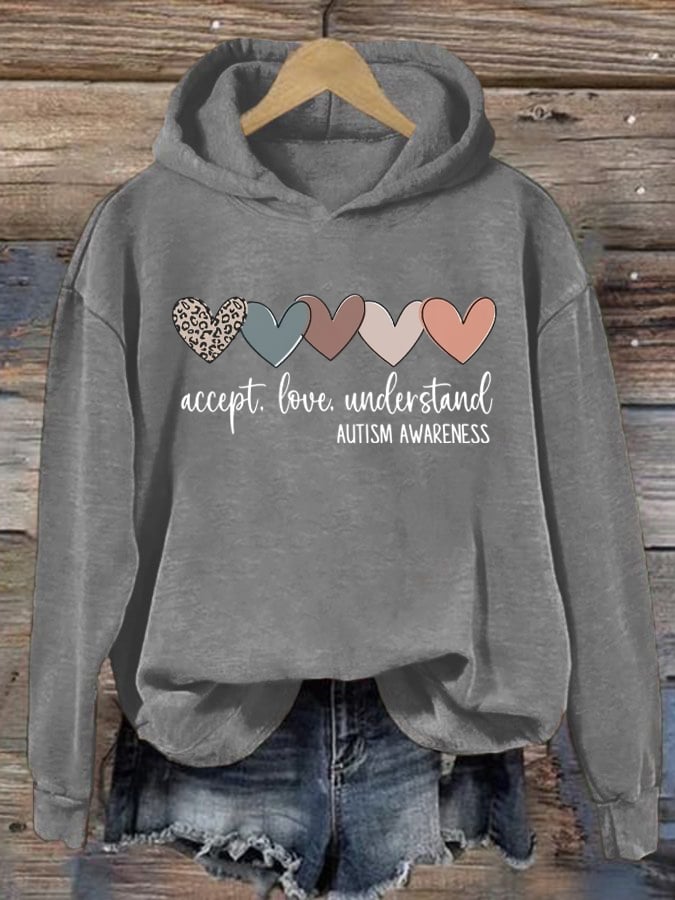 Women's Autism Awareness Understands Love Acceptance Print Sweatshirt