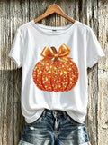 Women'S Autumn Pumpkin Art Printed Short Sleeved T-Shirt
