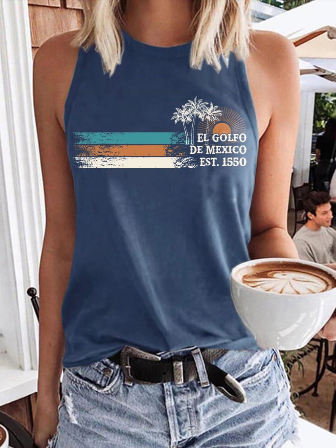 Women's Gulf Of Mexico Print Round Neck Tank Top