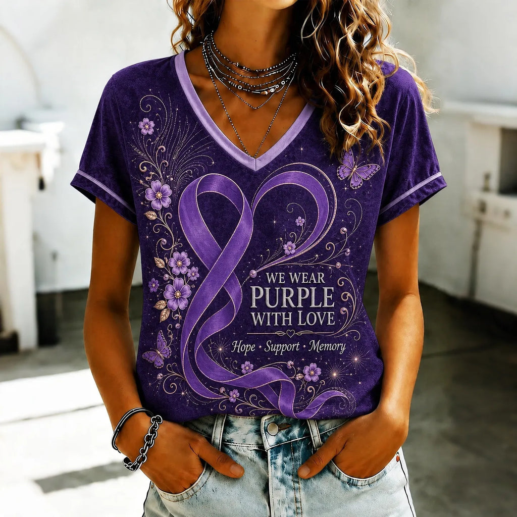 Women's Alzheimer's Awareness Floral Art Printed T-shirt