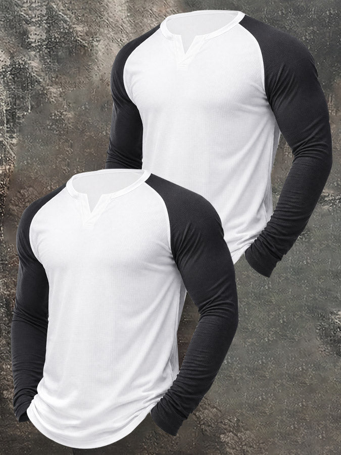 Men's Casual Outdoor Slim Fit Base Layer Raglan Top Set