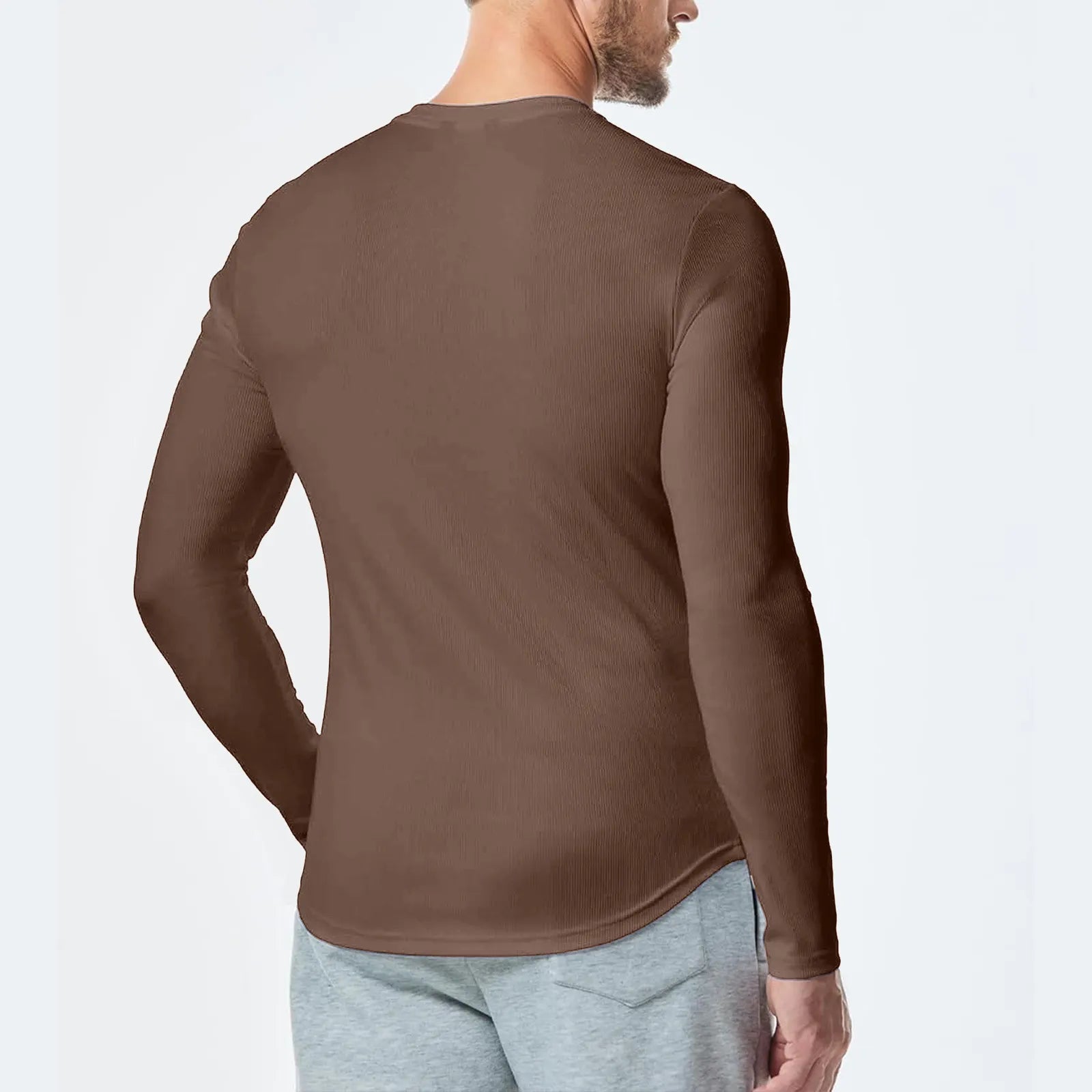 Men's Plain Casual V-Neck Long Sleeve T-Shirt