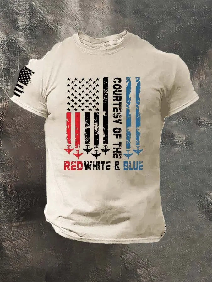 Red White Blue Pattern 100% Cotton T-Shirt