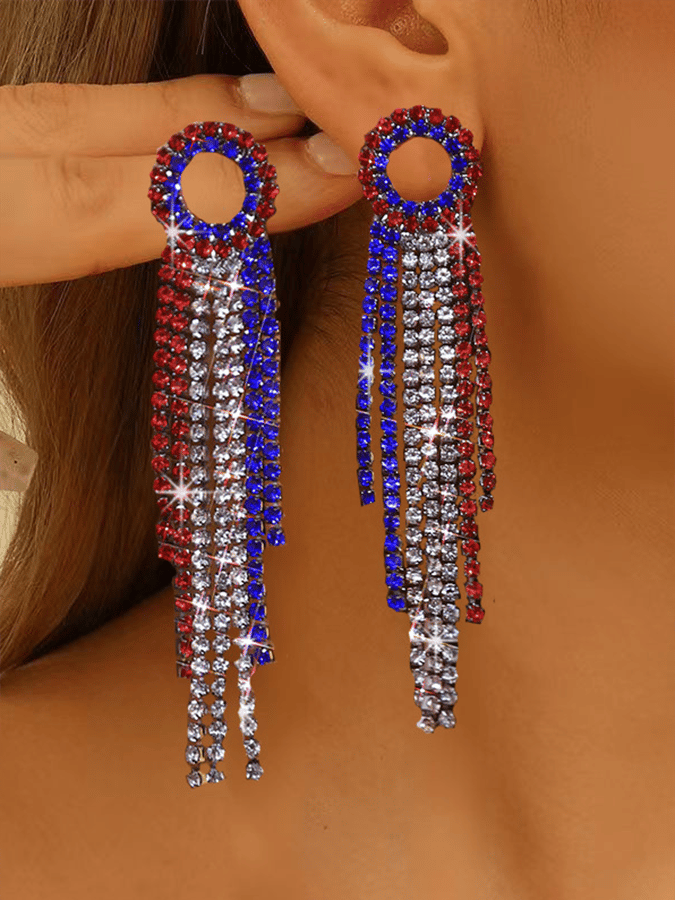Independence Day Rhinestone Pendant Earrings