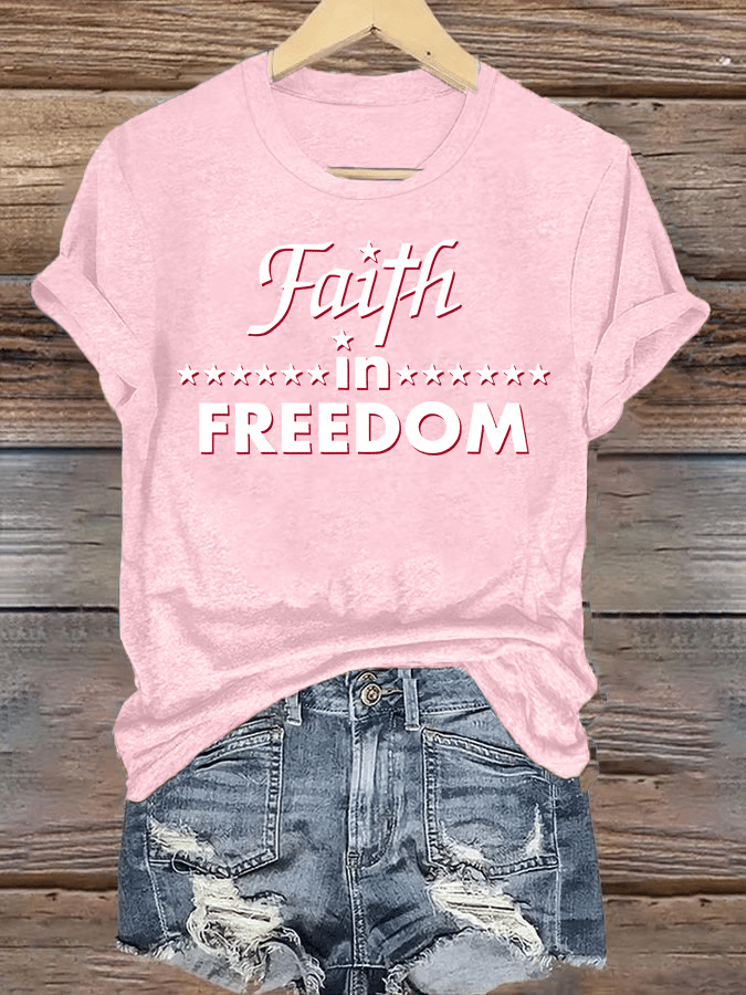 Women's Retro Faith In FREEDOM Print T-Shirt