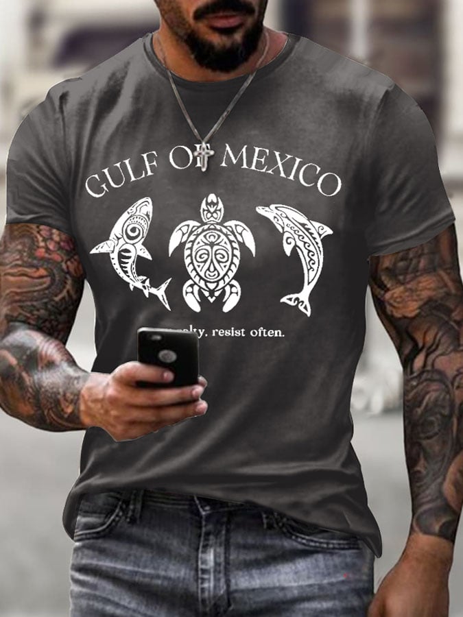 Men'S Retro Gulf Of Mexico Stay Salty Resist Often Printed Casual Crew Neck T-Shirt