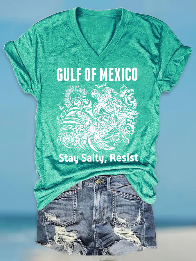 Women's Retro Gulf Of Mexico Stay Salty Resist Print T-Shirt