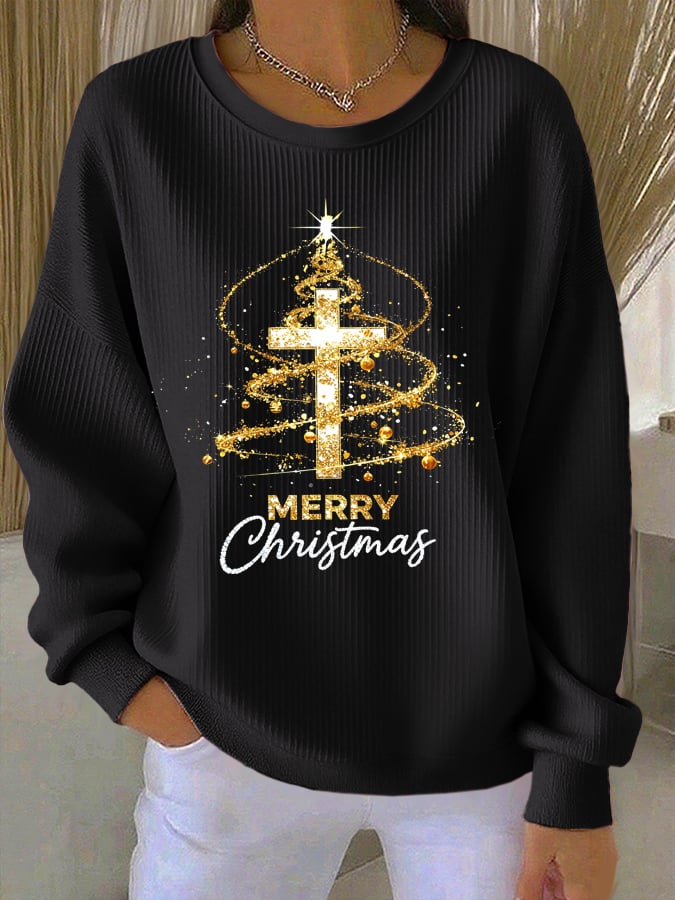 Women's  Christmas Faith Cross Print Casual Sweatshirt