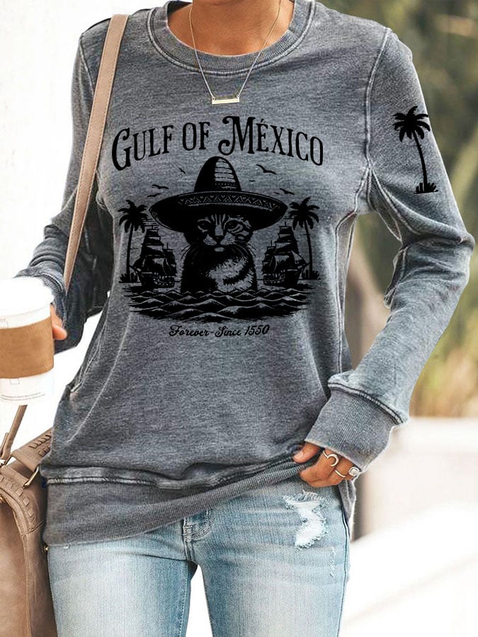 Women'S Retro Gulf Of Mexico Printed Casual Sweatshirt