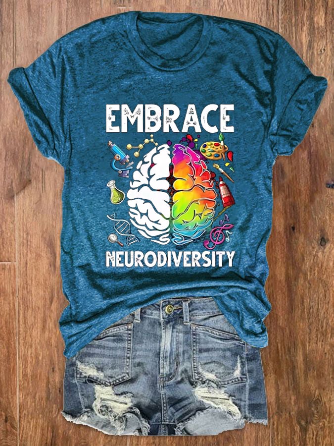 Women's Autism Awareness Embrace Neurodiversity Print T-Shirt