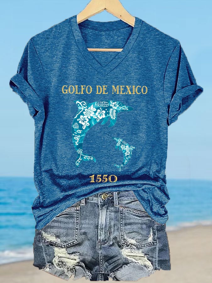 Women's Gulf of Mexico Print V-Neck T-Shirt