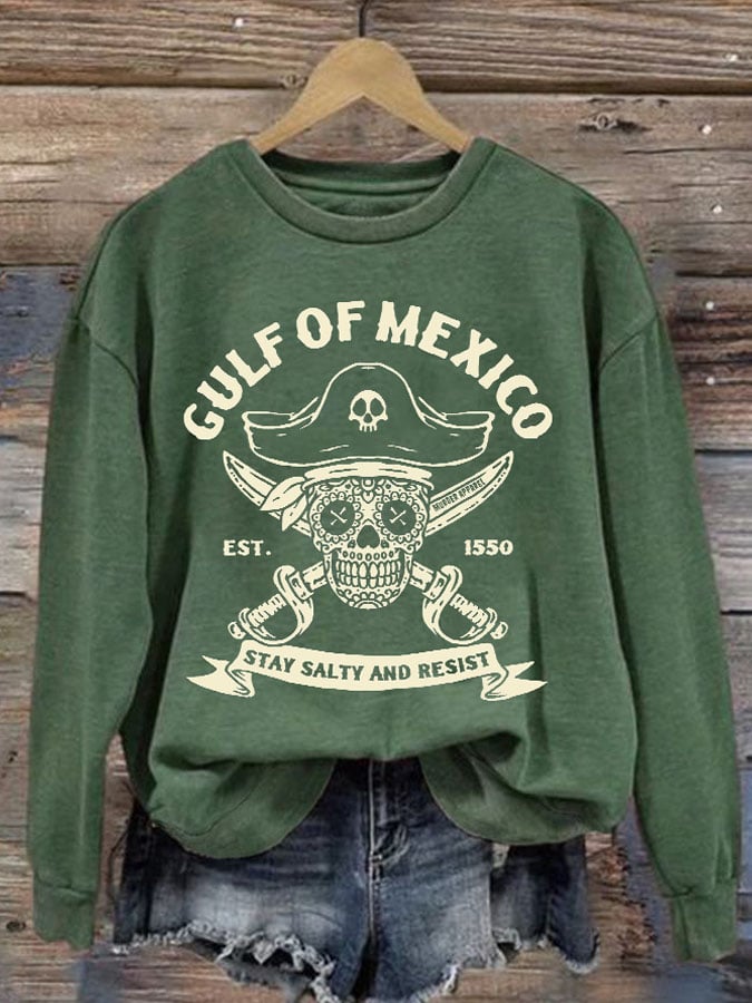 Women's Retro Gulf Of Mexico Est 1550 Stay Salty And Resist Print Sweatshirt