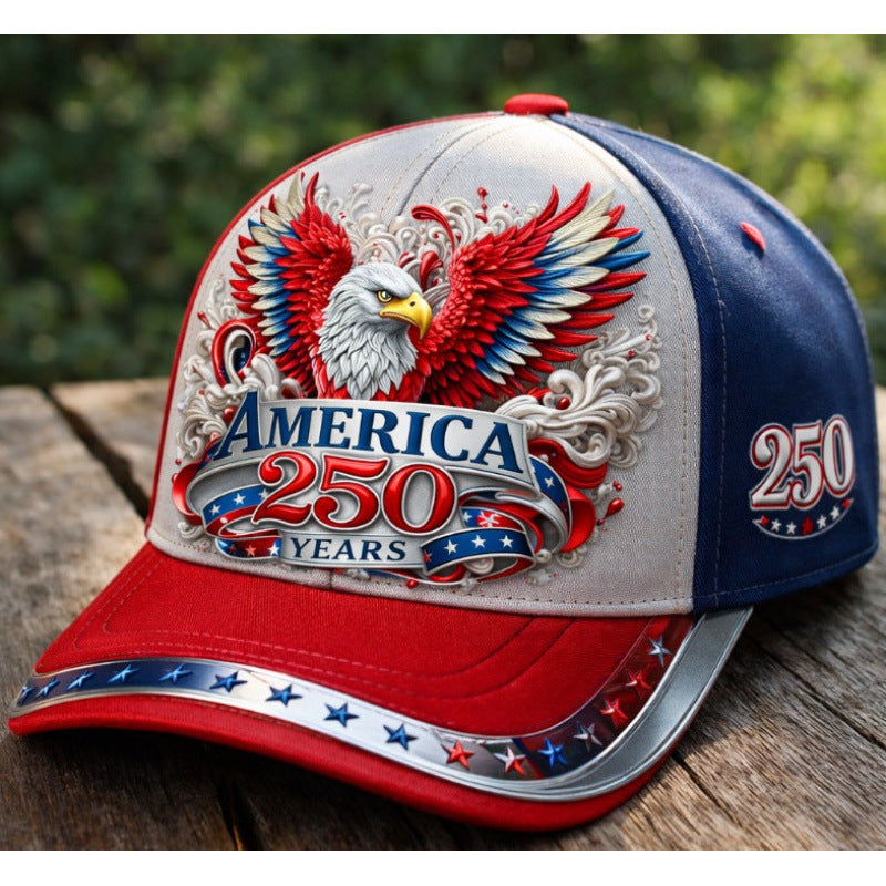 250th Anniversary Patriotic Baseball Cap, Red Bald Eagle Printed American Flag Hat
