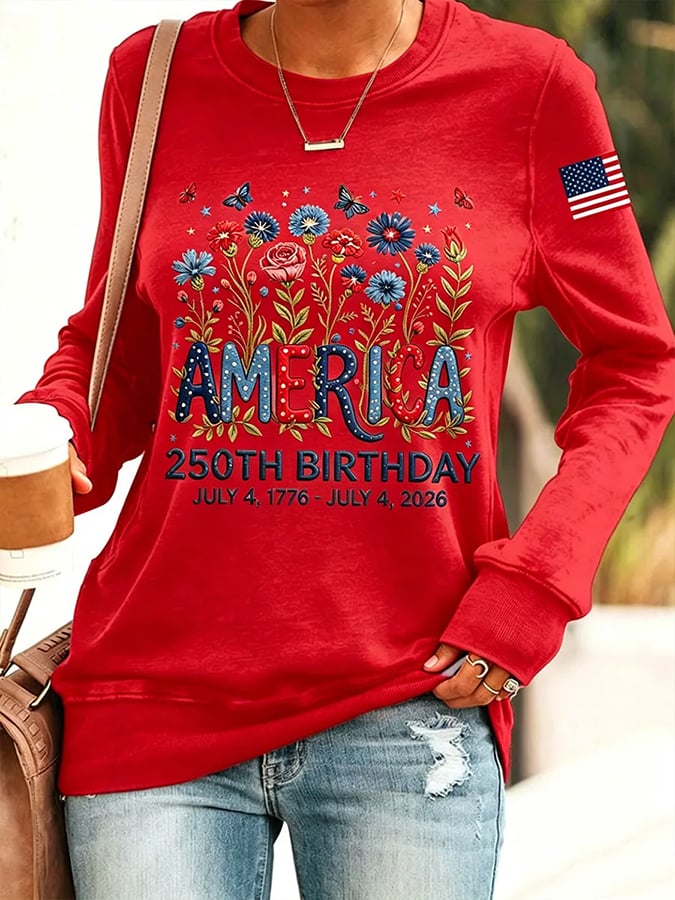 Women's 250 Years Of Freedom Flower Art Print  Top