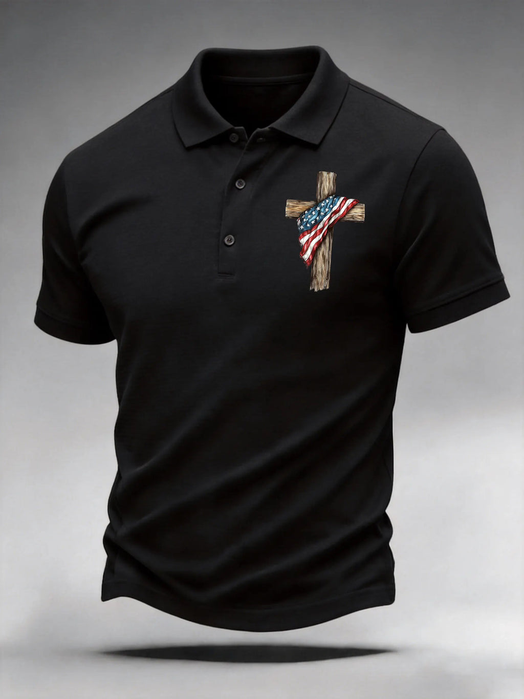 Men's Casual Stand For The Flag Kneel For The Cross Printed Polo Shirt