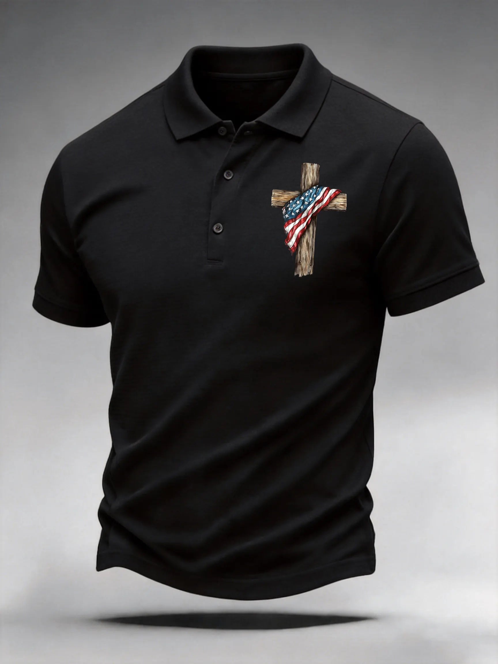 Men's Casual Stand For The Flag Kneel For The Cross Printed Polo Shirt