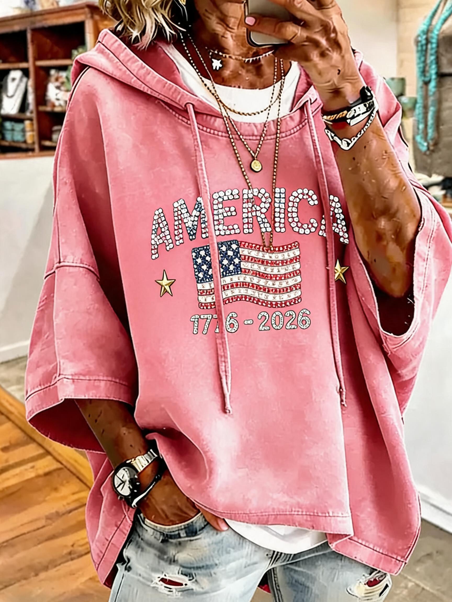Women's Independence Day Print Casual Oversized Hoodie