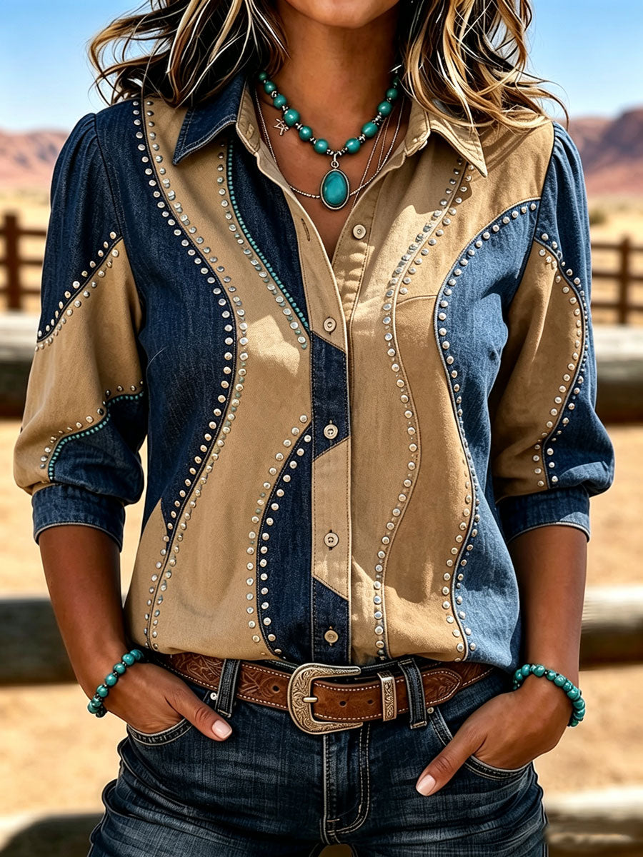 Ladies' Western Style Contrasting Retro Shirt