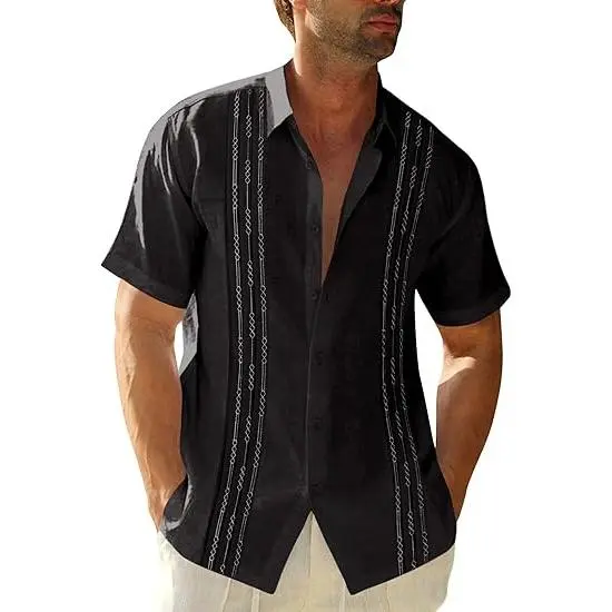 Men's 70% Cotton, 30% Linen Short Sleeve Guayabera Shirts