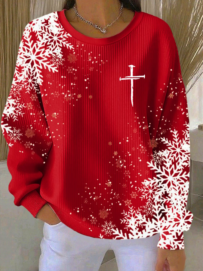 Women's Christmas Snowflake Faith Long-Sleeved Top