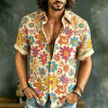 Men's Vintage Hippie Floral Art Print Short Sleeve Shirt