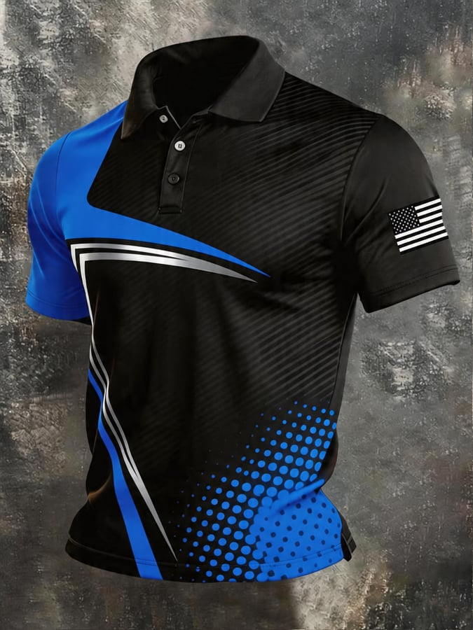 Men's Retro Patriot Color Block Polo Collar Short Sleeve