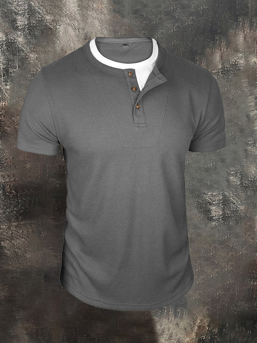 Men's Faux-Layer Waffle-Knit Henley Shirt