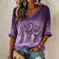 Women's Diamond Elephant Art Print Alzheimer's Awareness Support 3/4sleeves T-shirt
