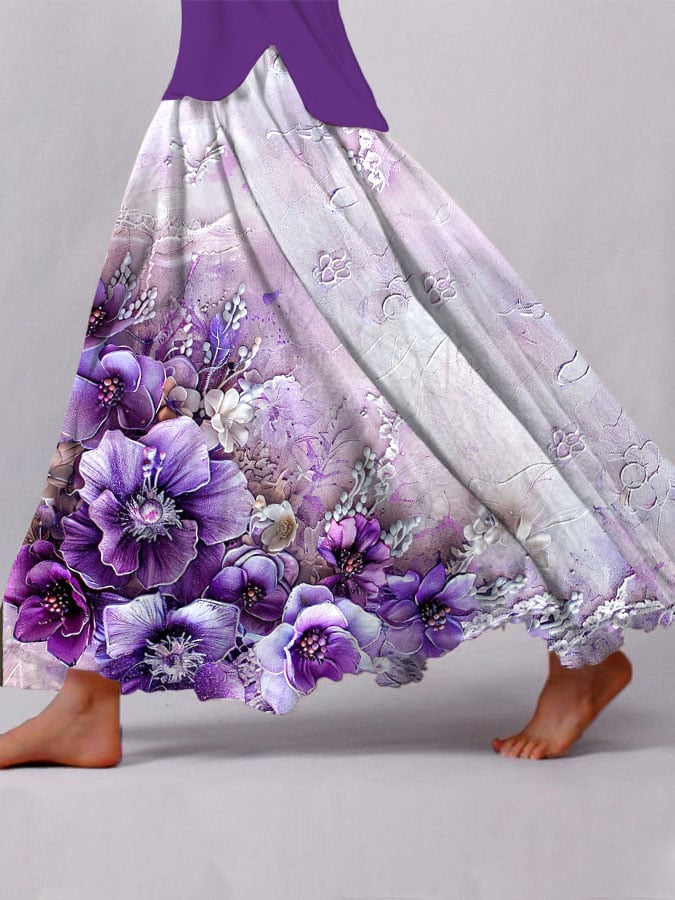 Women's Purple Alzheimer's Flower Print Skirt