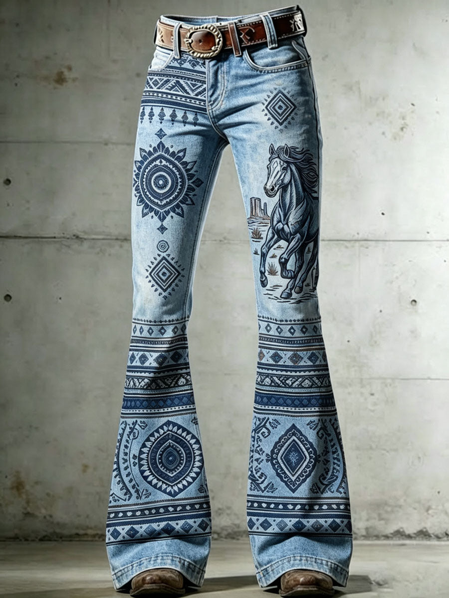 Ladies' Western Fengma Ethnic Tribe Pattern Cowboy Pants