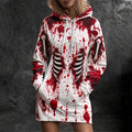 Women's Halloween Gothic Bloodstain Skeleton Mid-length Hoodie