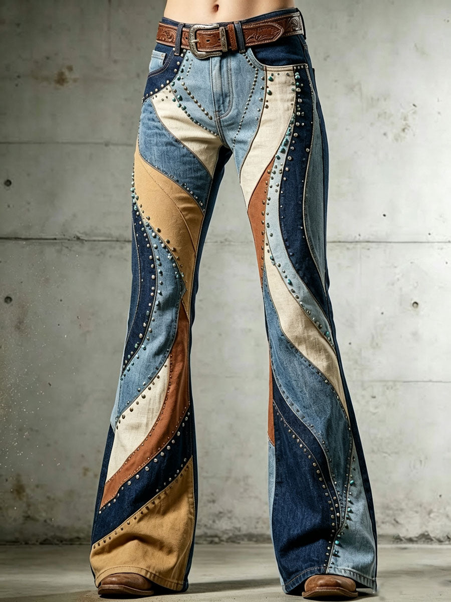 Ladies' Western Style Contrasting Denim Pants