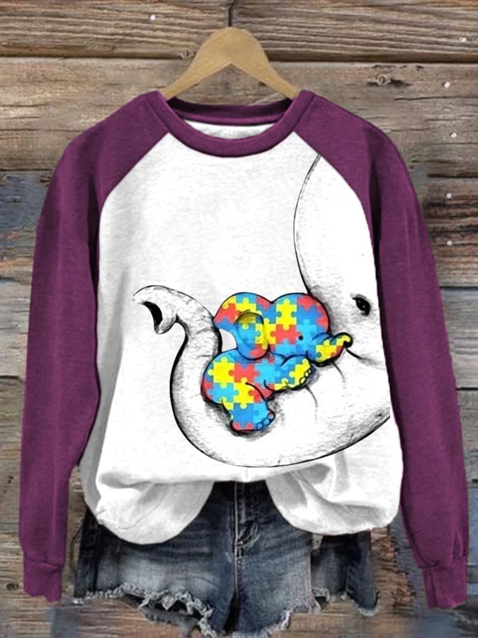 Women's  Autism Awareness Print Long Sleeve Sweatshirt