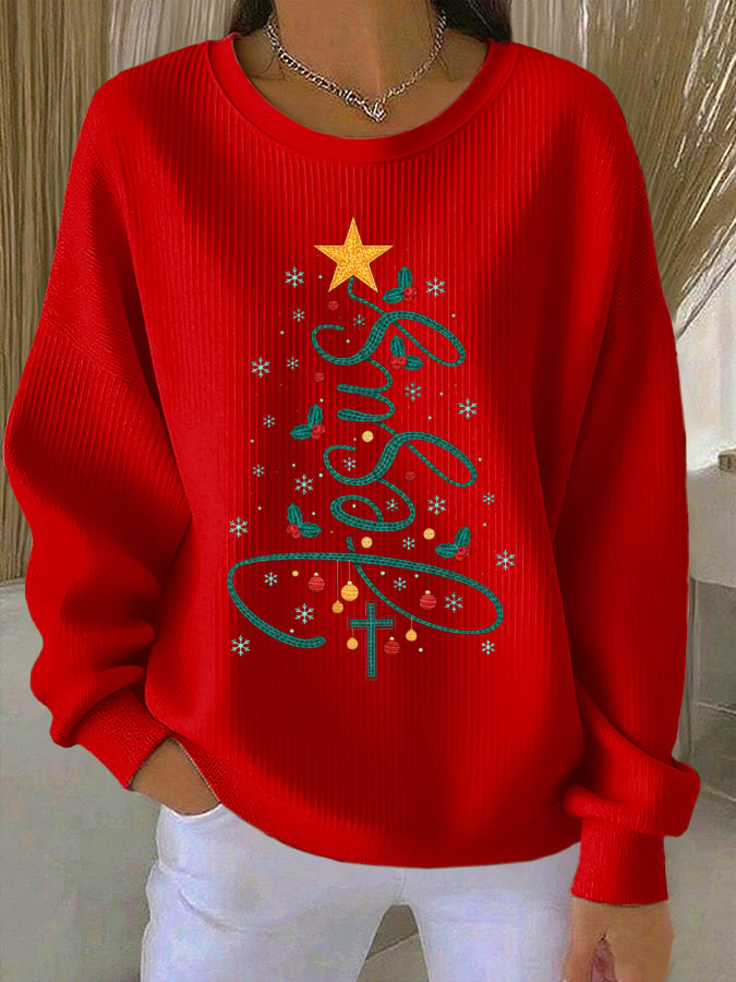 Women's Faith Christmas Tree Print Casual Sweatshirt