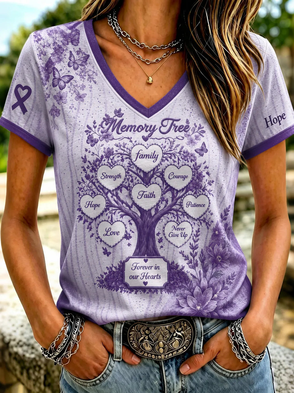 Women's Memory Tree Creativity Print Alzheimer's Awareness T-shirt