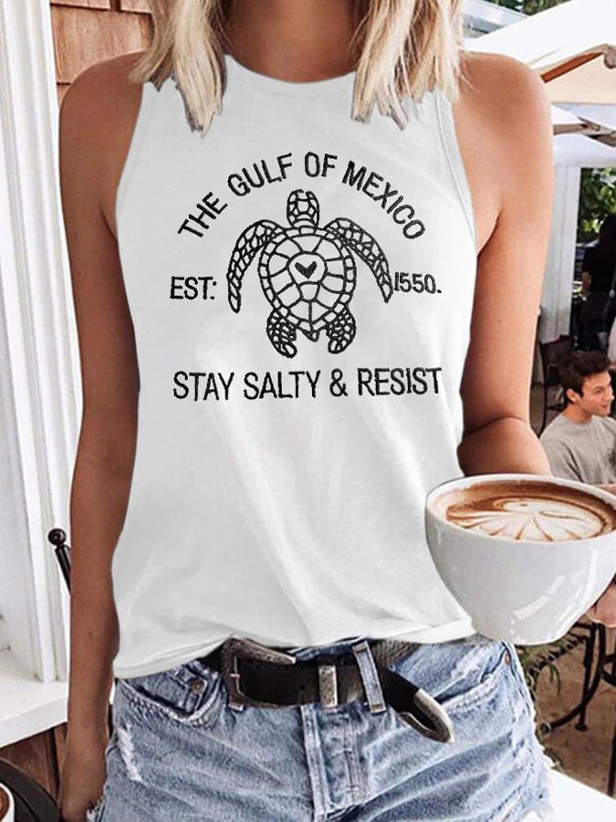 Women’s Retro Gulf Of Mexico Est 1550 Stay Salty And Resist Print Tank Top