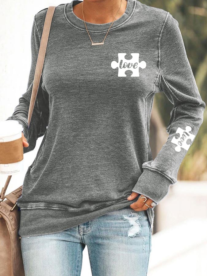 Women's Autism Awareness Print Casual Sweatshirt